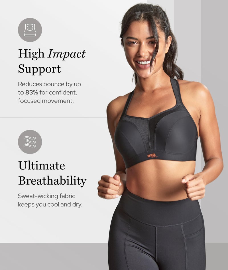 Panache سوتيان رياضي مدعم للنساء باناش 5021 | رمادي مائل إلى الأسود، 36C | سوتيان رياضي عالي التأثير للصدر الكبير، دعم على شكل ظهر متسابق - Image 2